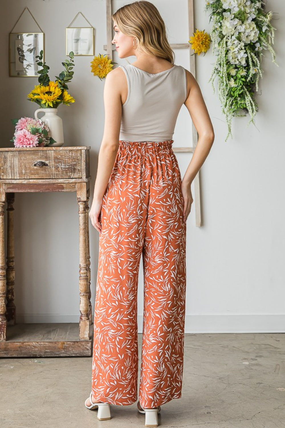 Heimish Full Size Printed Tied Straight Casual Pants - The Boutie Shop