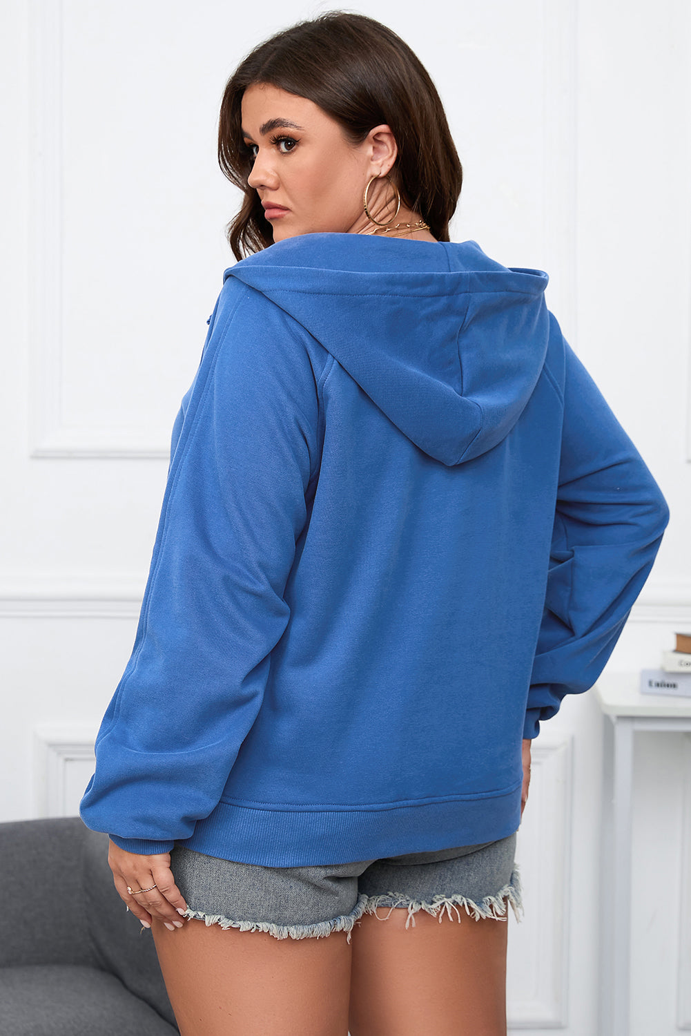 Plus Size Quarter Zip Raglan Sleeve Hoodie - The Boutie Shop