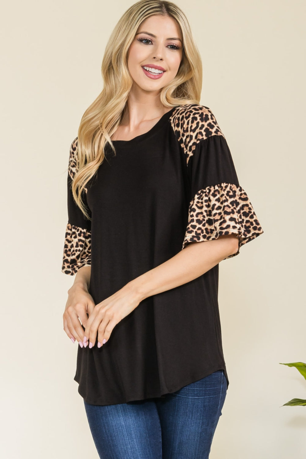 Celeste Full Size Texture Printed Color Block Top - The Boutie Shop