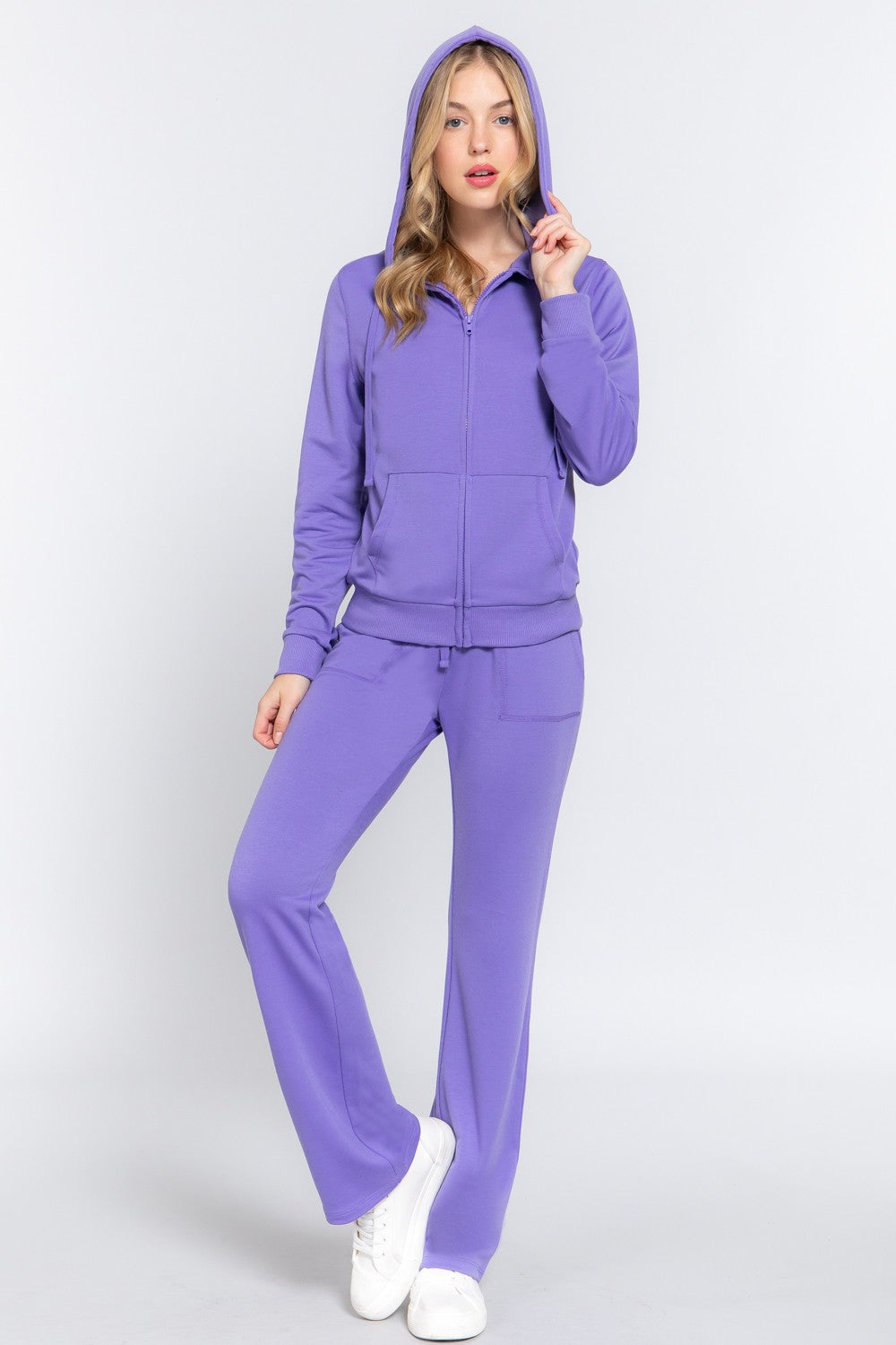 ACTIVE BASIC French Terry Zip Up Hoodie and Drawstring Pants Set - The Boutie Shop