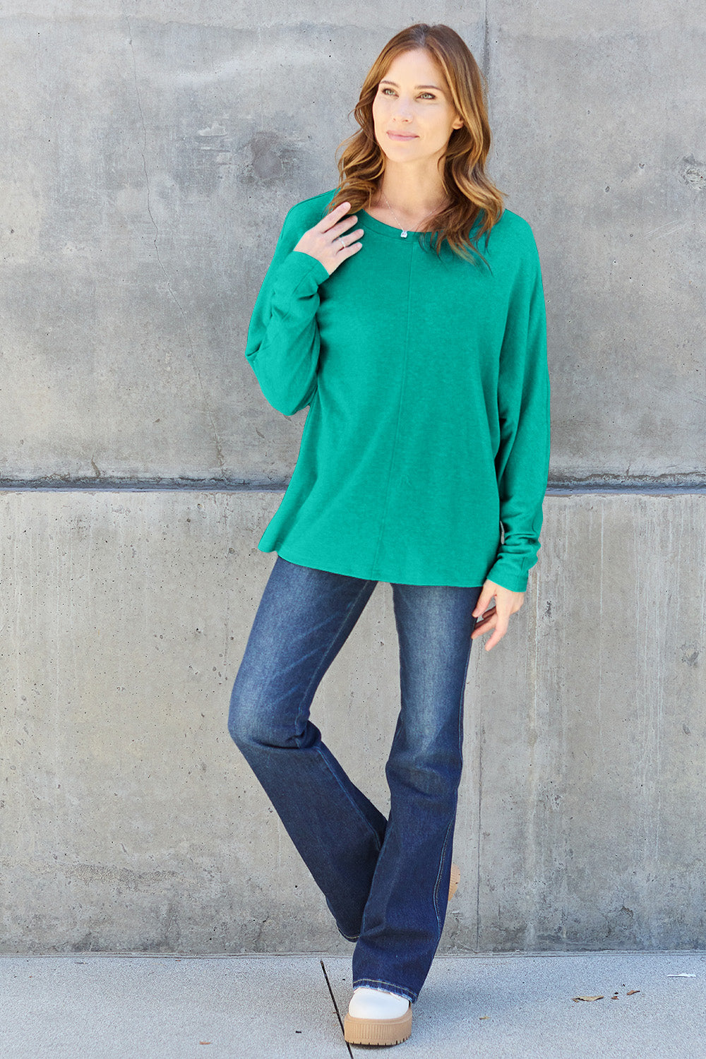 Double Take Full Size Round Neck Long Sleeve T-Shirt - The Boutie Shop