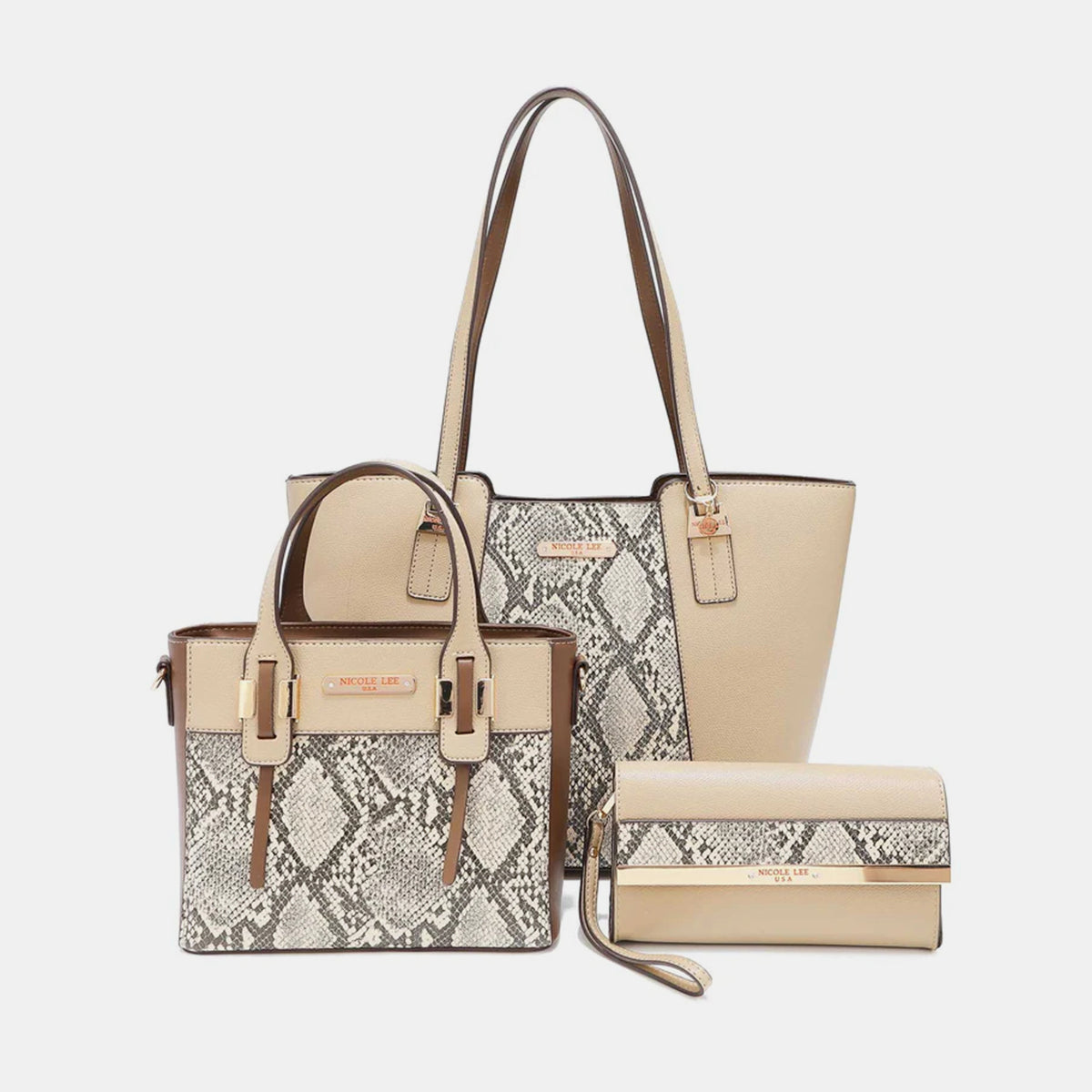 Nicole Lee USA 3-Piece Snake Print Handbag Set - The Boutie Shop