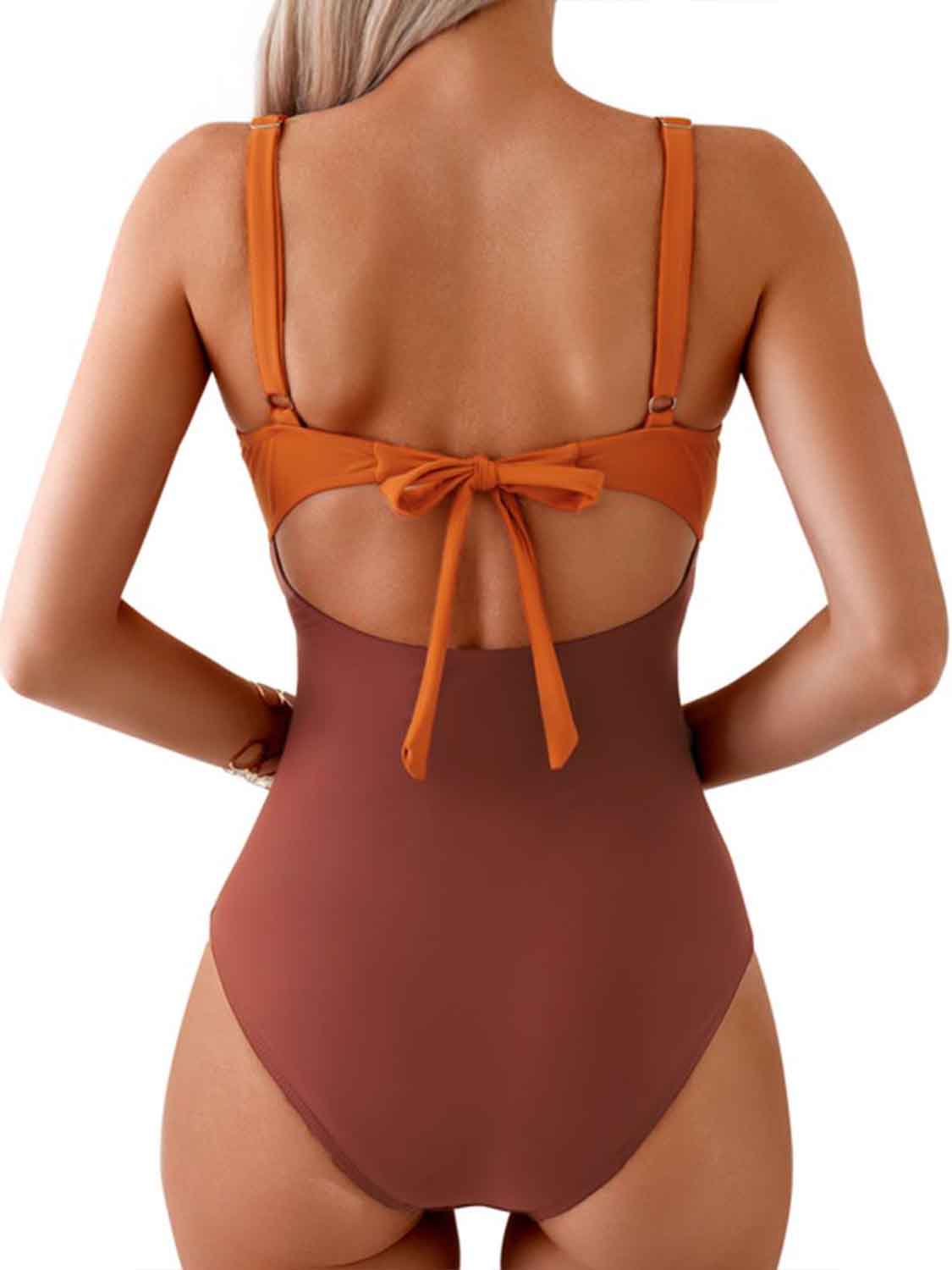 Tied Cutout Contrast One-Piece Swimwear - The Boutie Shop