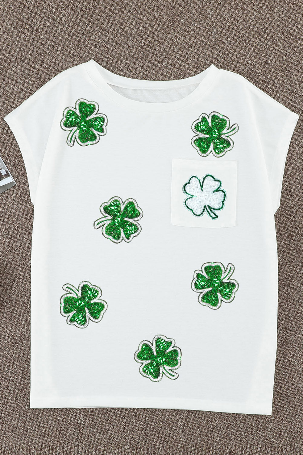 Sequin Lucky Clover Boat Neck T-Shirt - The Boutie Shop