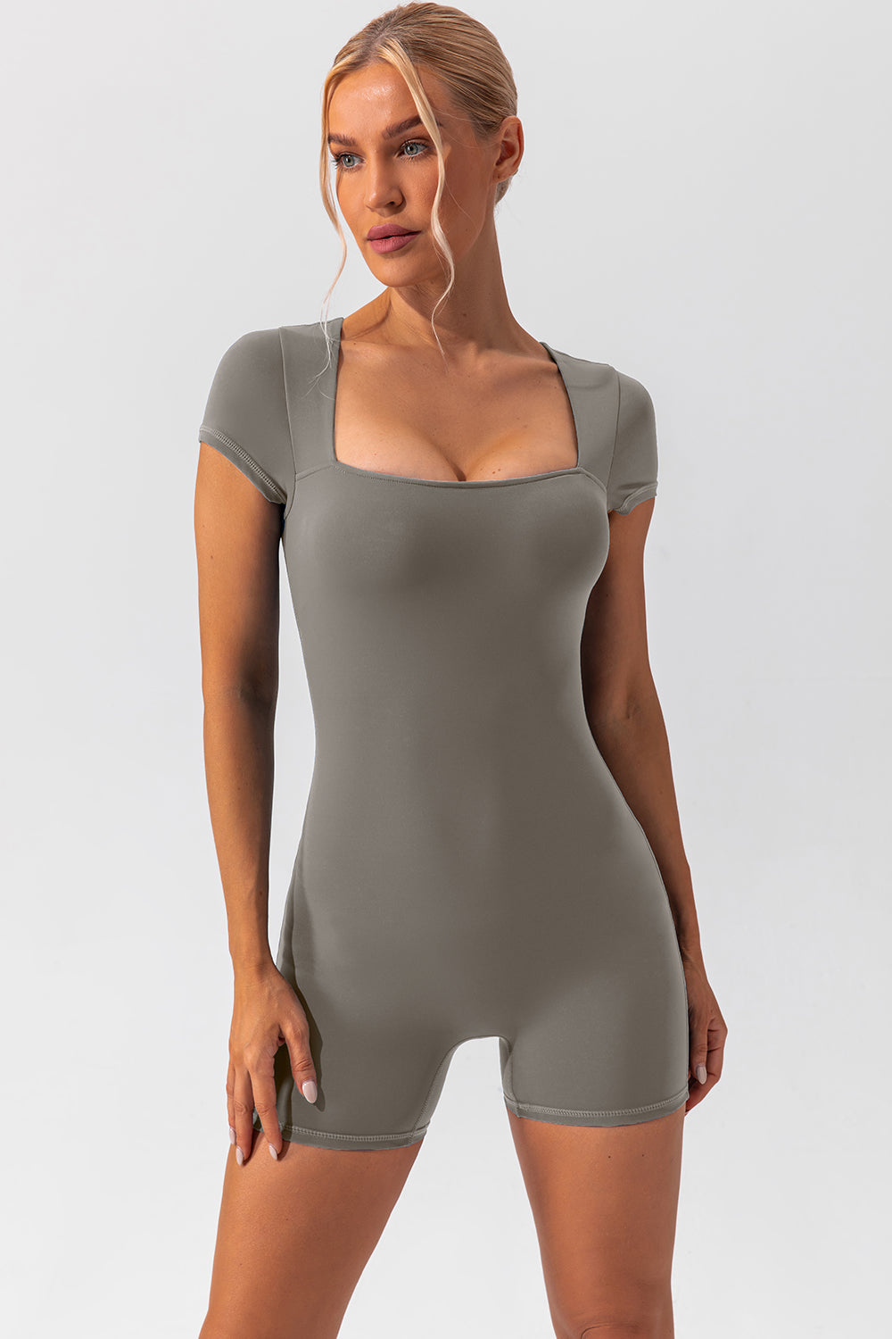 Square Neck Cap Sleeve Active Romper - The Boutie Shop