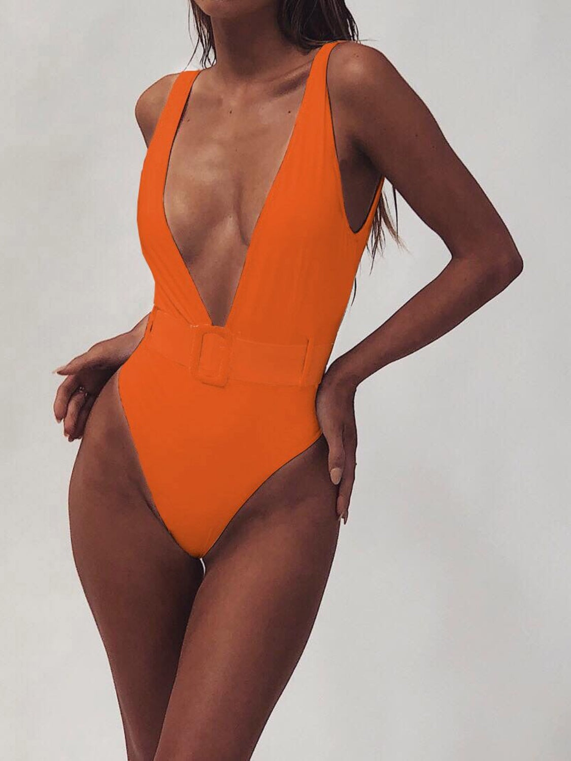 Plunge Wide Strap Sleeveless One-Piece Swimwear - The Boutie Shop