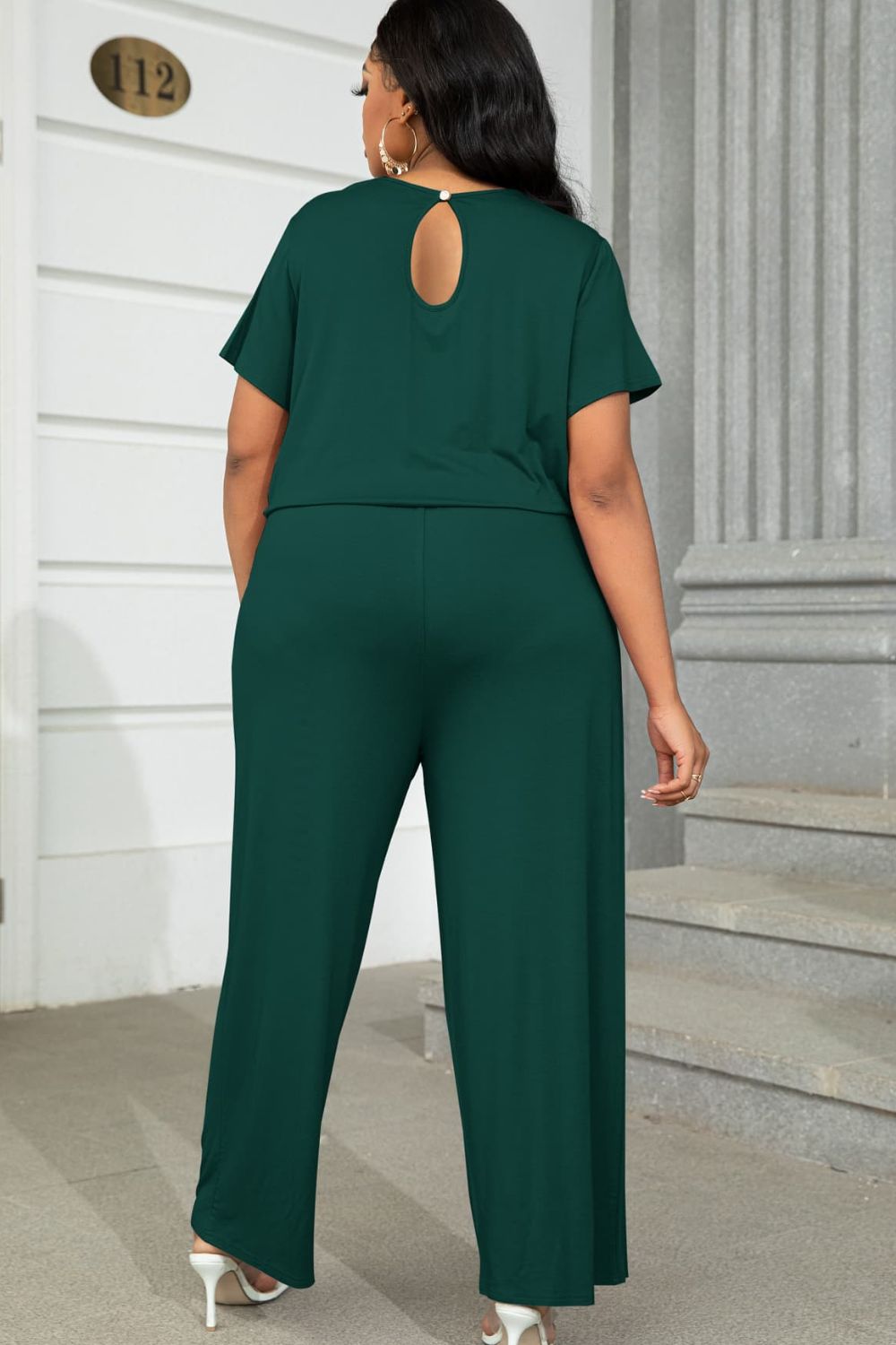 Plus Size Drawstring Waist Short Sleeve Jumpsuit - The Boutie Shop