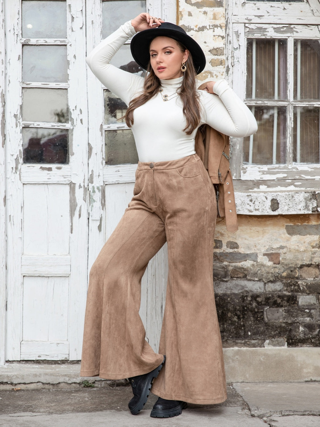 Plus Size Pocketed Flare Pants - The Boutie Shop