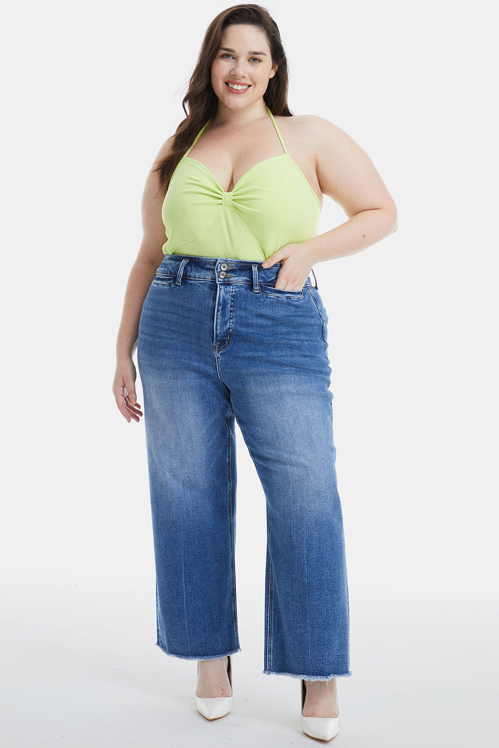 BAYEAS Full Size Raw Hem High Waist Wide Leg Jeans - The Boutie Shop