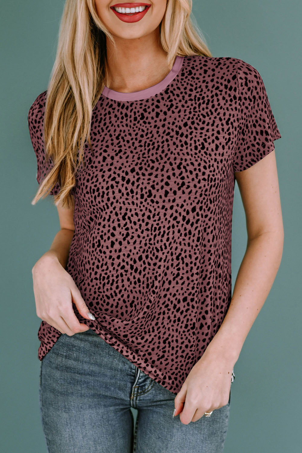 Animal Print Round Neck Short Sleeve T-Shirt - The Boutie Shop