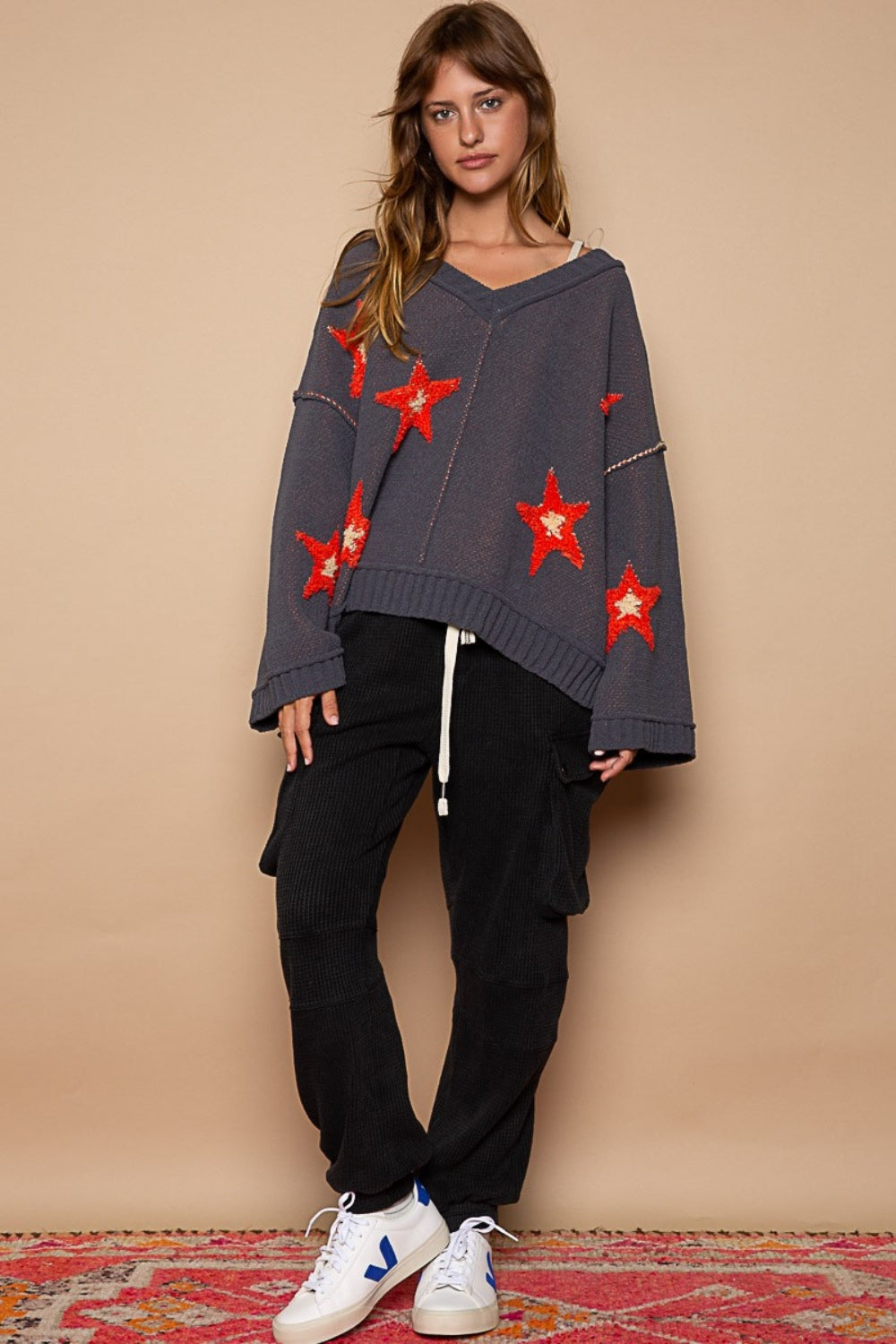 POL Long Sleeve Star Patch Sweater - The Boutie Shop