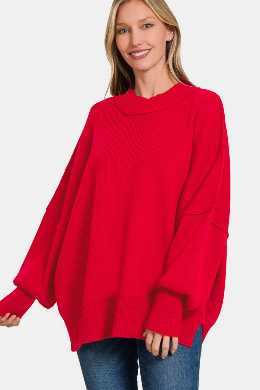 Zenana Side Sit Oversize Sweater - The Boutie Shop