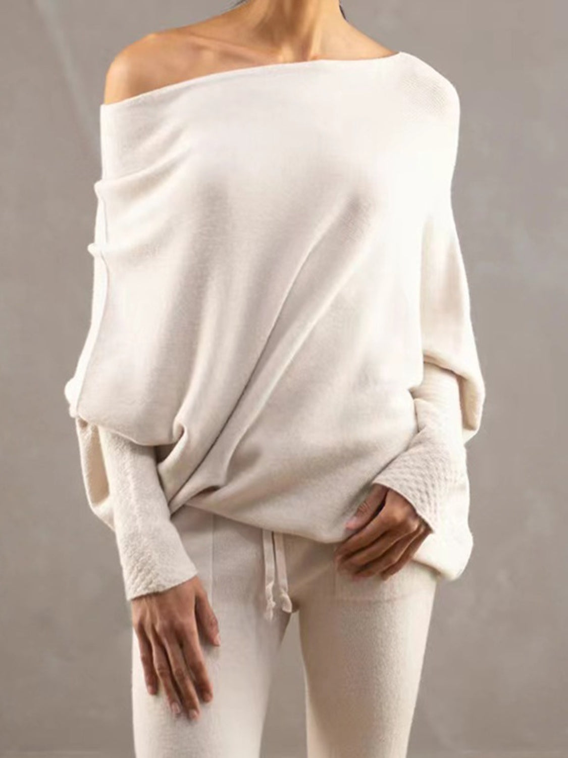 Full Size Boat Neck Batwing Sleeve Knit Top - The Boutie Shop