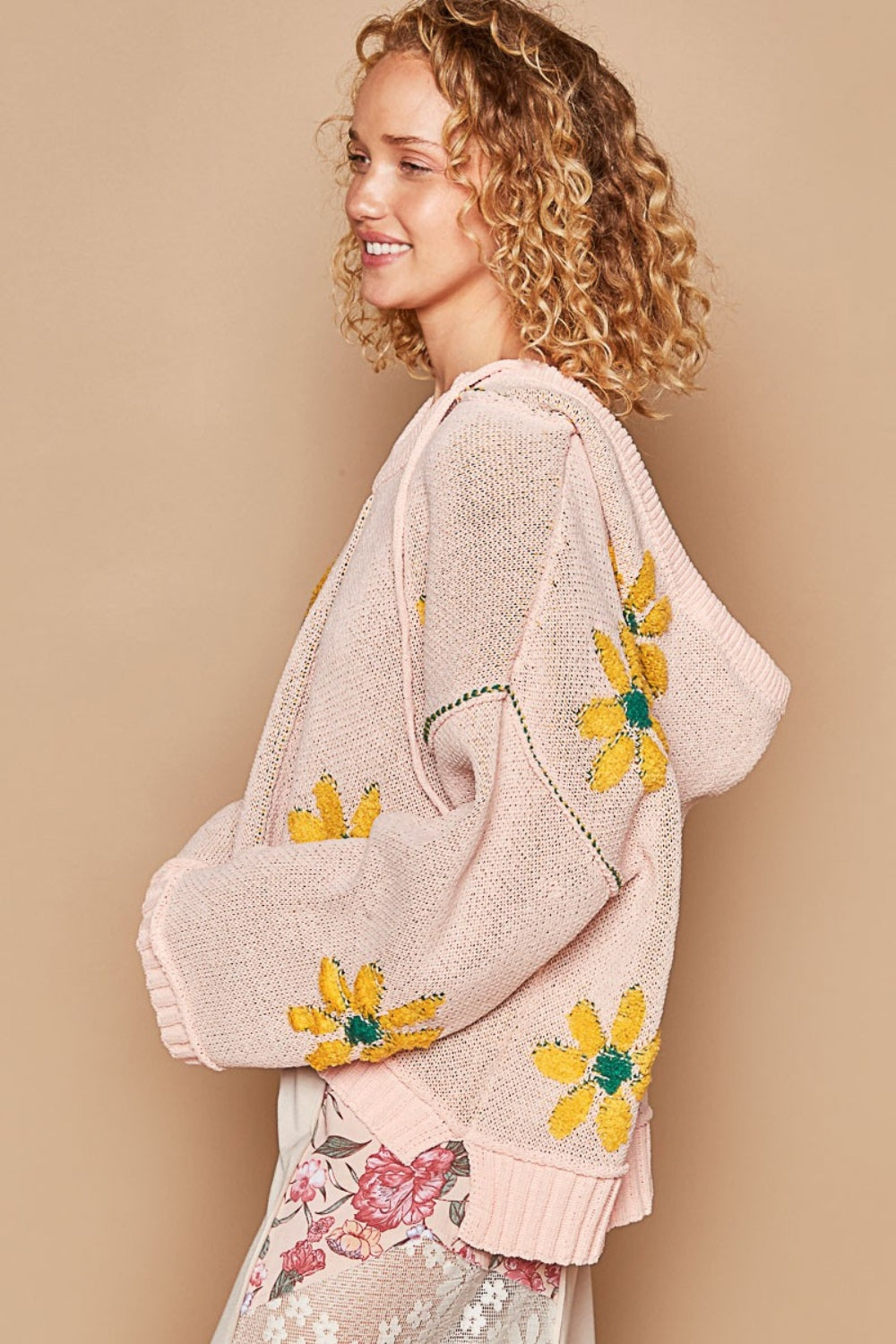 POL Floral Pattern Hooded High-Low Sweater - The Boutie Shop