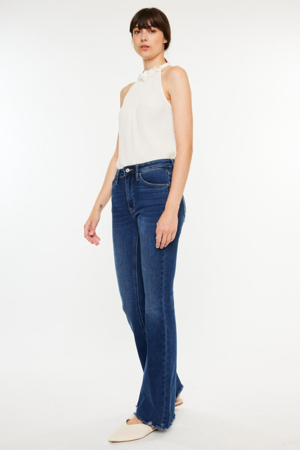 Kancan Cat's Whiskers Raw Hem Flare Jeans - The Boutie Shop