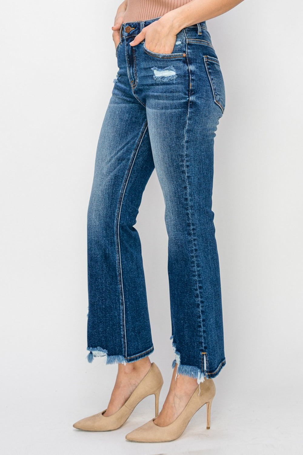 RISEN High Waist Raw Hem Flare Jeans - The Boutie Shop