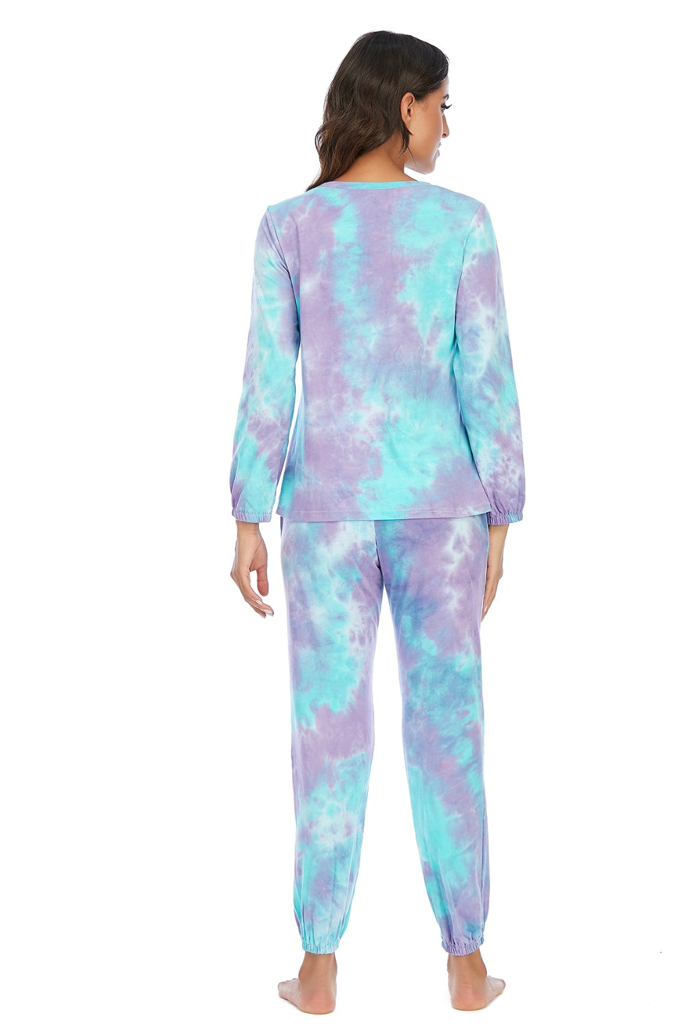 Tie-Dye Top and Drawstring Pants Lounge Set - The Boutie Shop