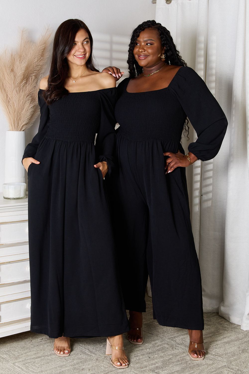 Double Take Square Neck Jumpsuit with Pockets - The Boutie Shop