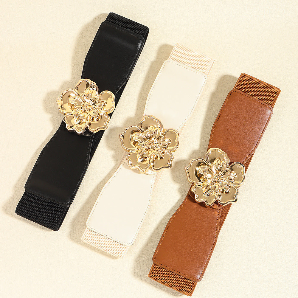 Flower Alloy Buckle Elastic Belt - The Boutie Shop