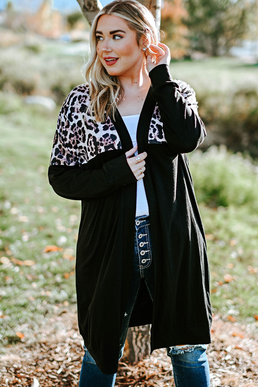 Plus Size Open Front Dropped Shoulder Cardigan - The Boutie Shop