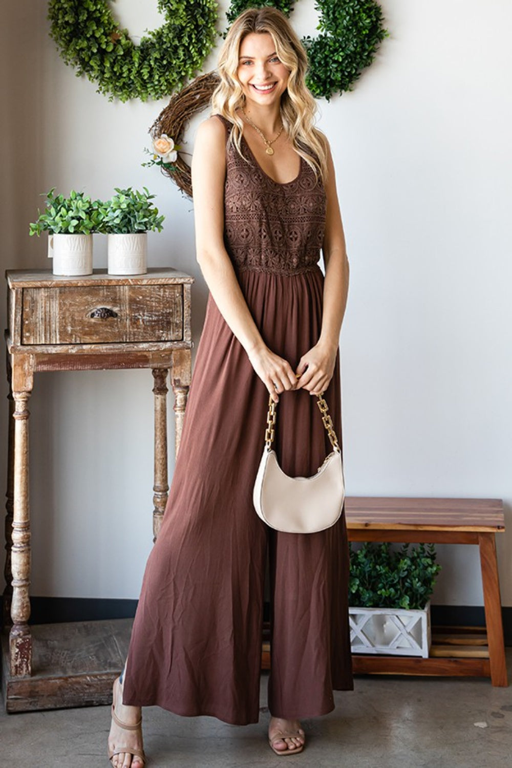 First Love Tie Back Sleeveless Slit Wide Leg Jumpsuit - The Boutie Shop