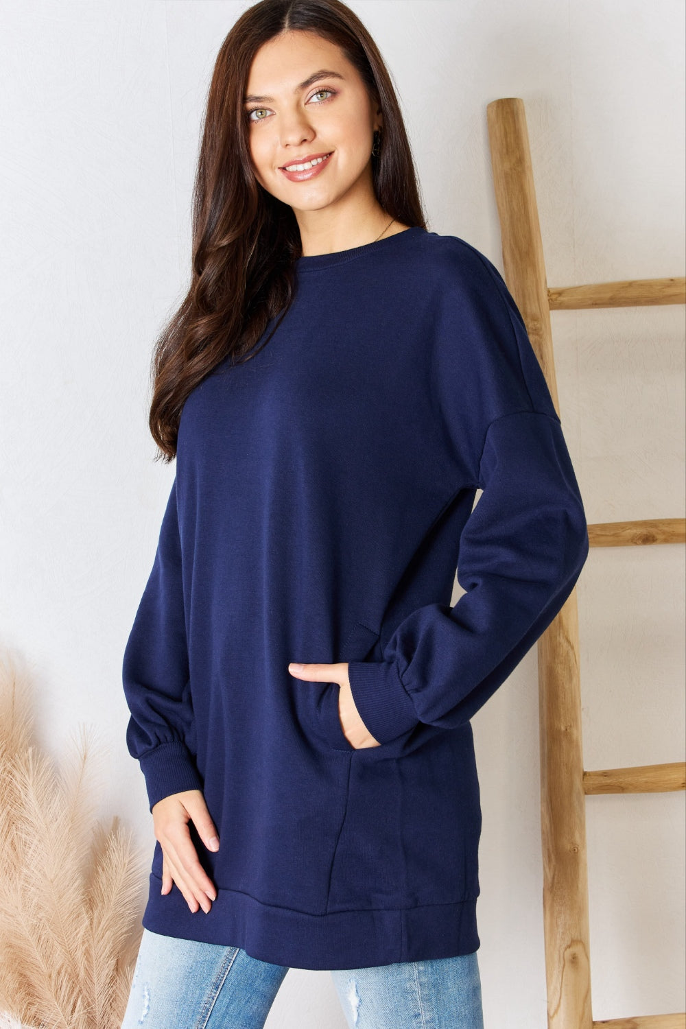 Zenana Oversized Round Neck Long Sleeve Sweatshirt - The Boutie Shop