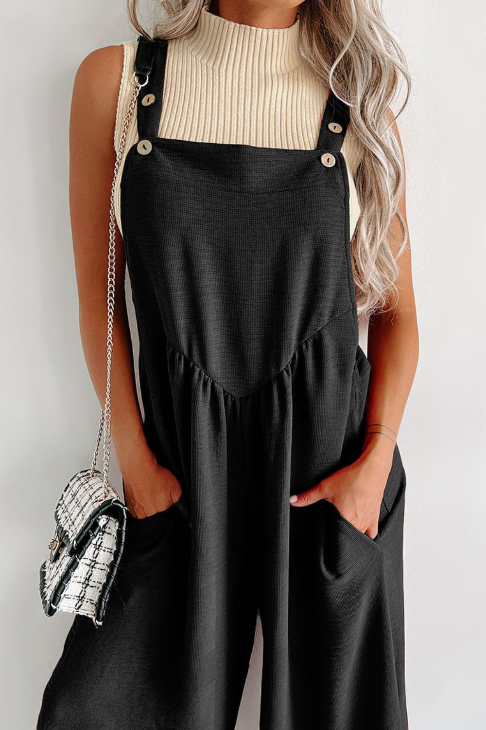 Square Neck Wide Strap Jumpsuit - The Boutie Shop