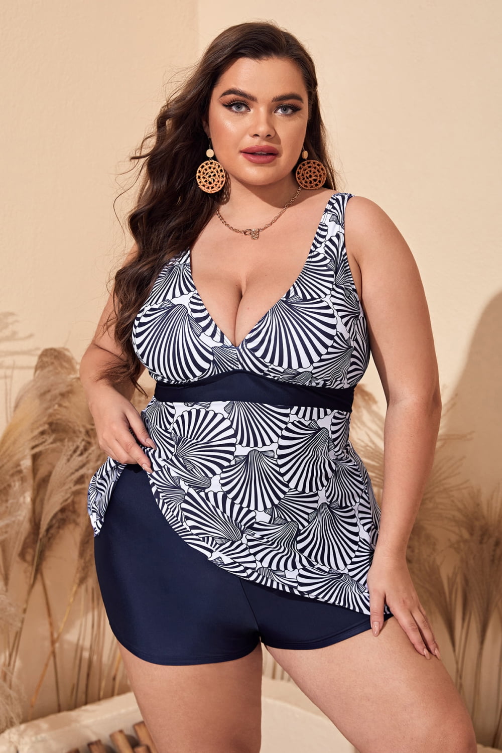 Plus Size Printed Sleeveless Top and Shorts Swim Set - The Boutie Shop