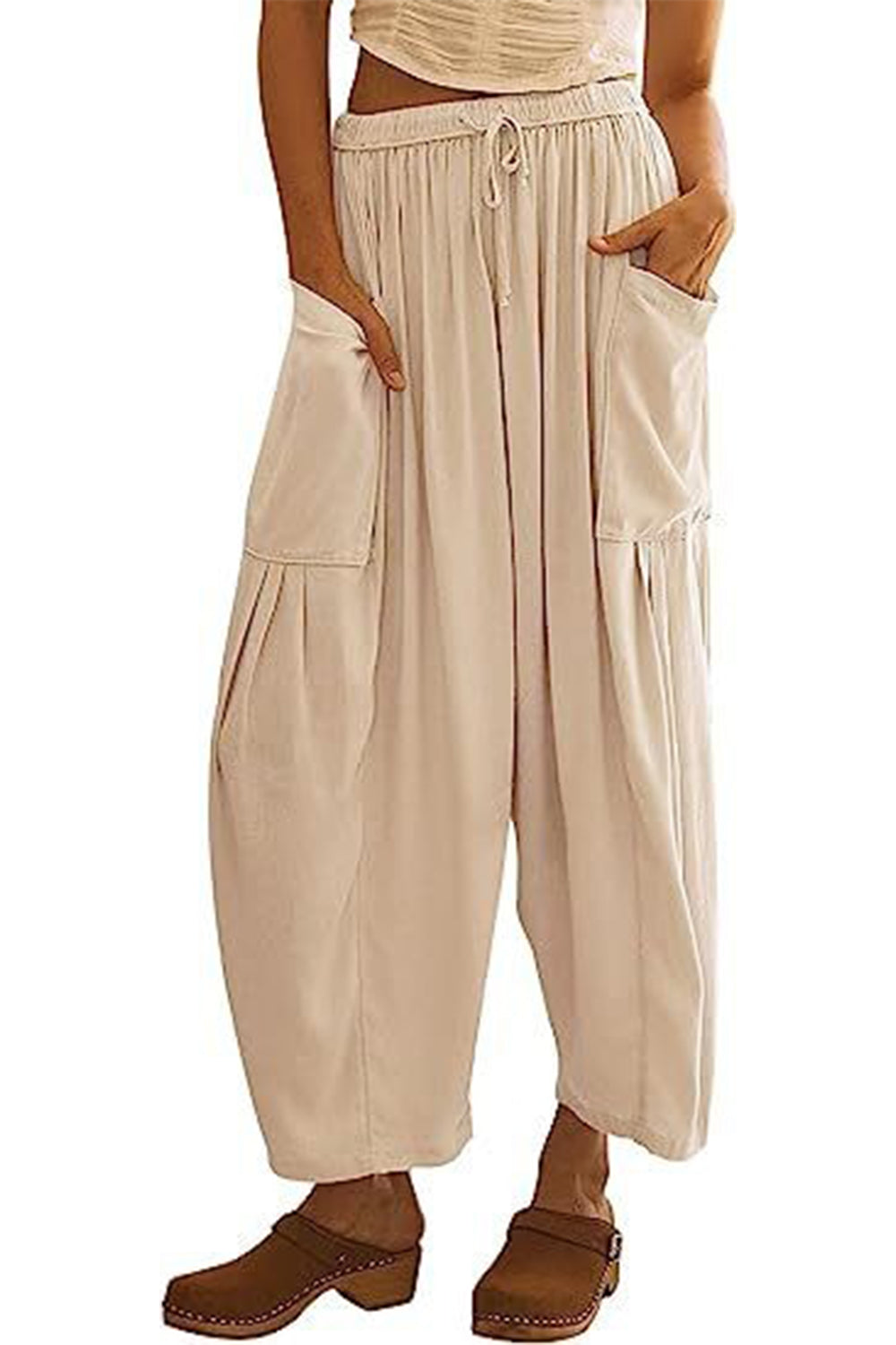 Full Size Pocketed Drawstring Wide Leg Pants - The Boutie Shop