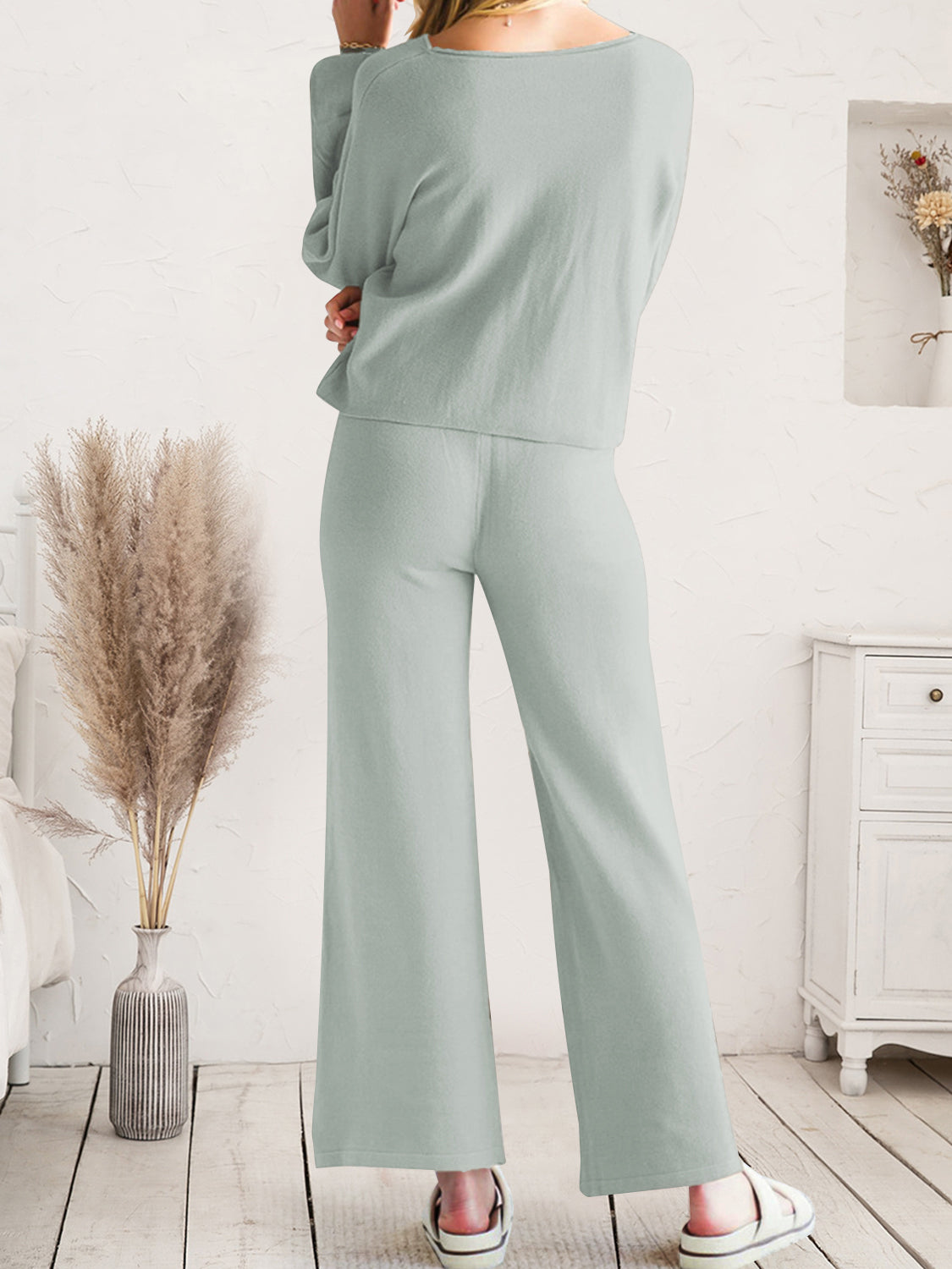 Long Sleeve Lounge Top and Drawstring Pants Set - The Boutie Shop