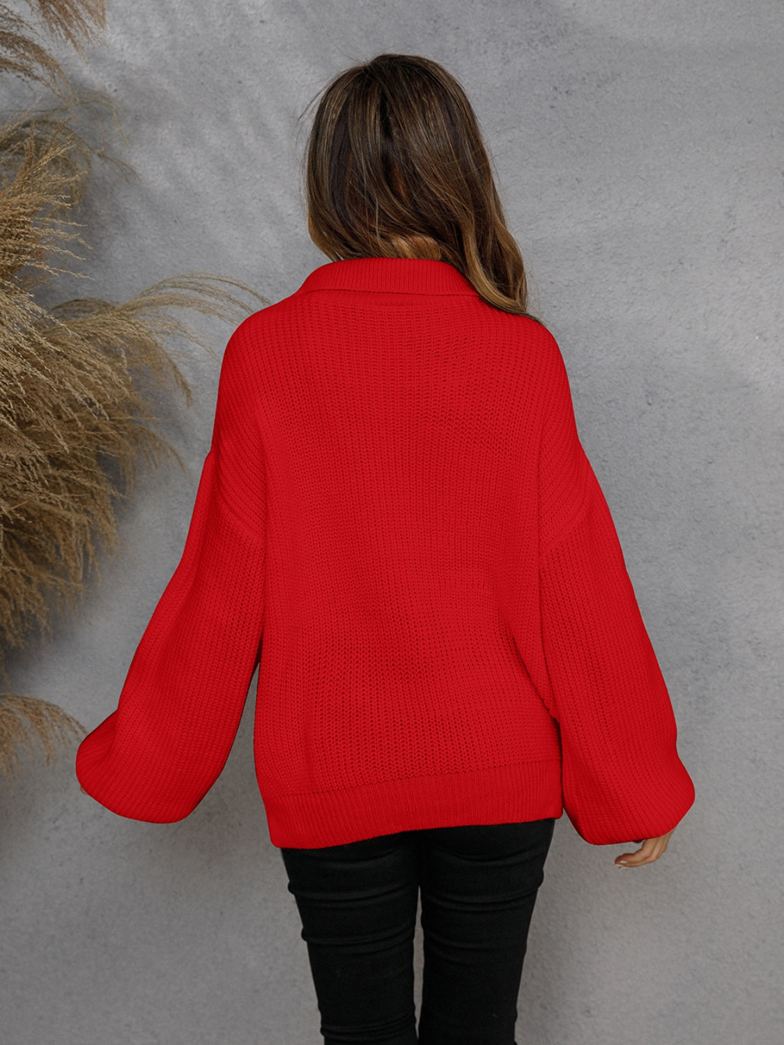 Angel Wings Half Zip Dropped Shoulder Sweater - The Boutie Shop