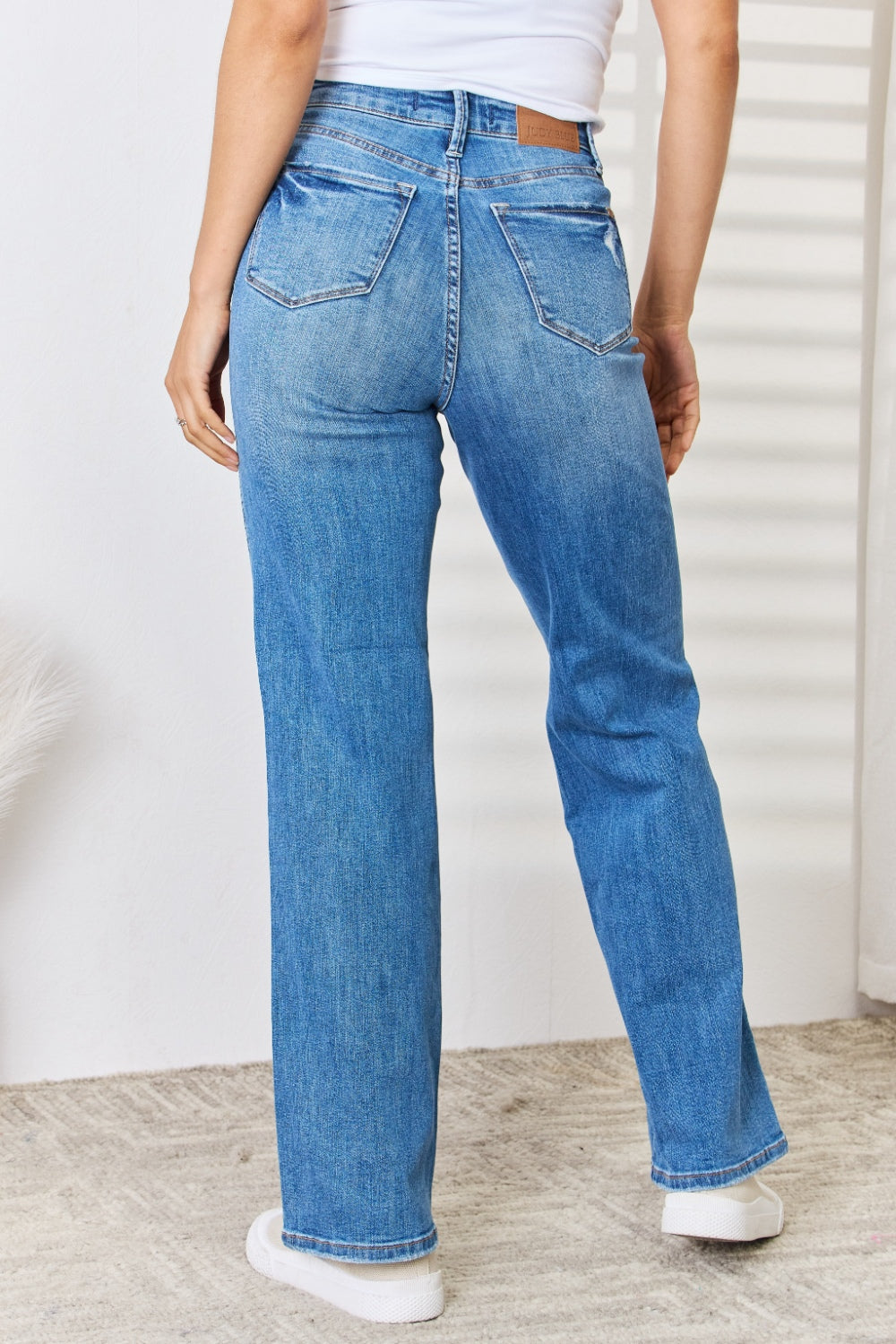 Judy Blue Full Size High Waist Distressed Straight-Leg Jeans - The Boutie Shop