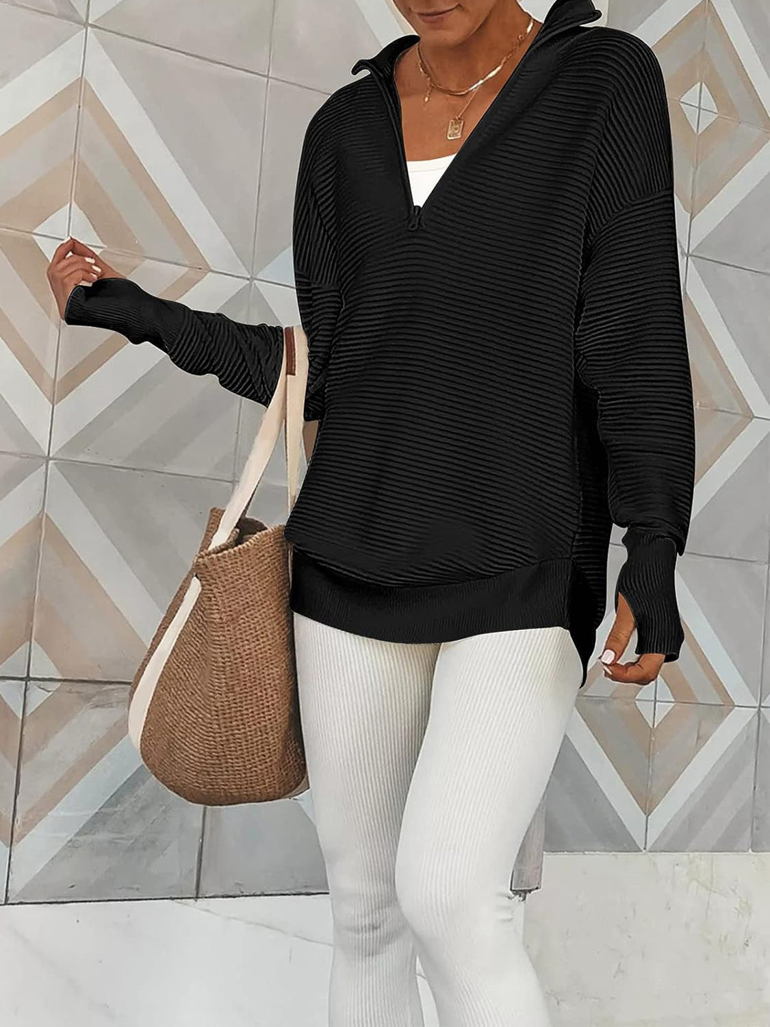 Half Zip Long Sleeve Knit Top - The Boutie Shop