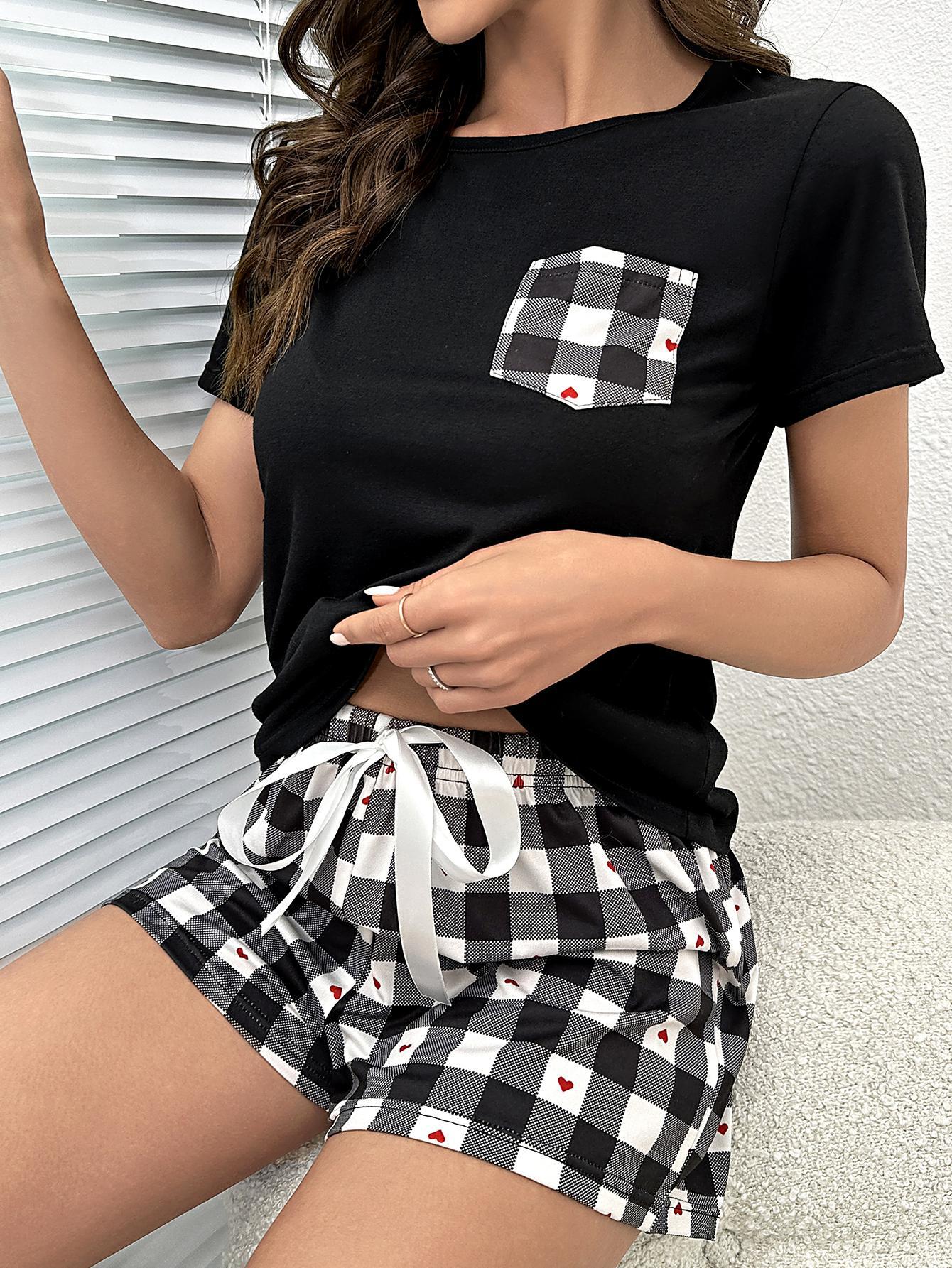 Plaid Heart Top and Shorts Lounge Set - The Boutie Shop