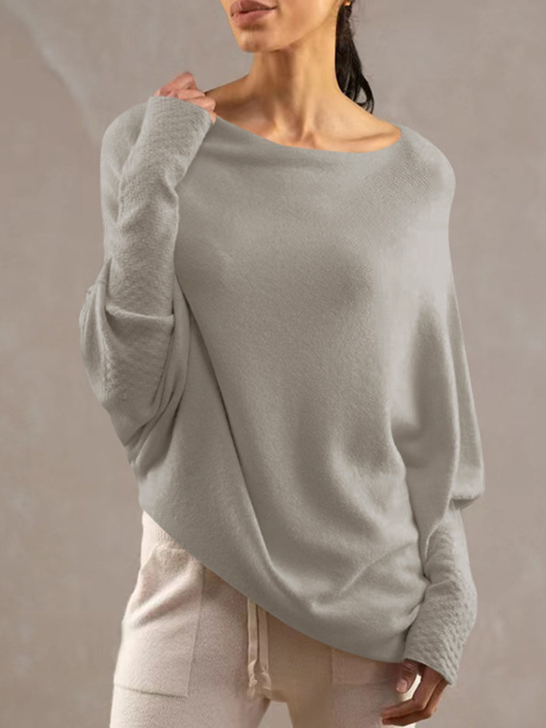 Full Size Boat Neck Batwing Sleeve Knit Top - The Boutie Shop