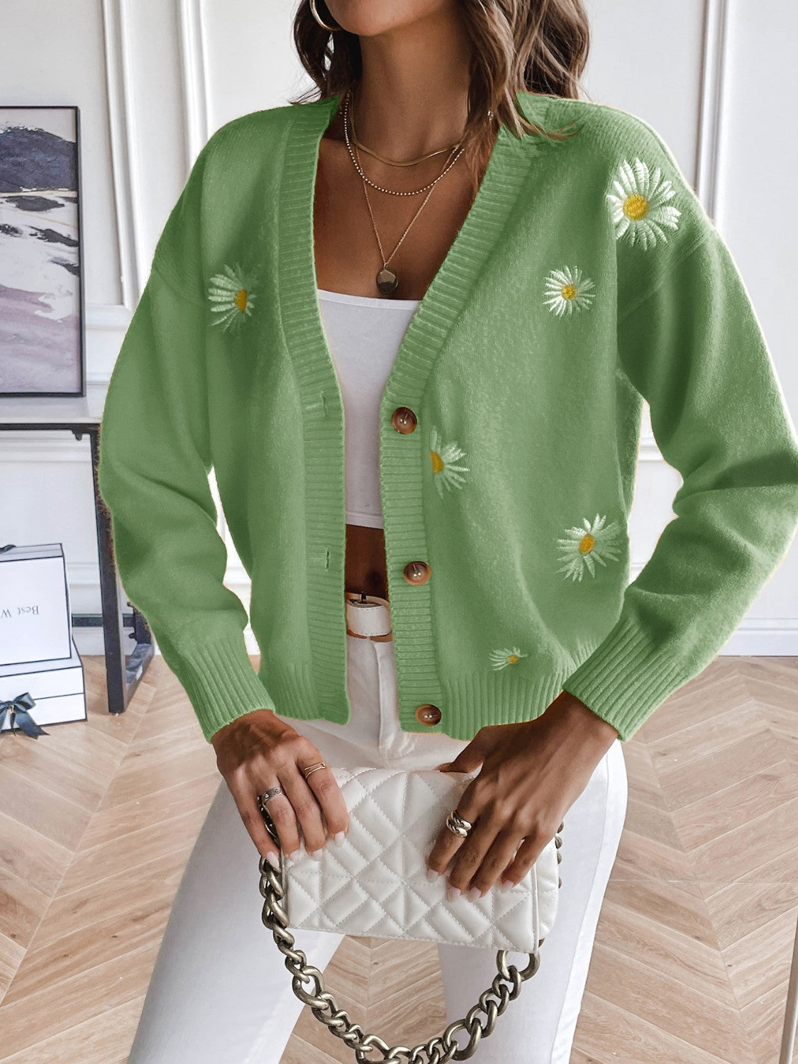 Floral Button Up Cardigan - The Boutie Shop