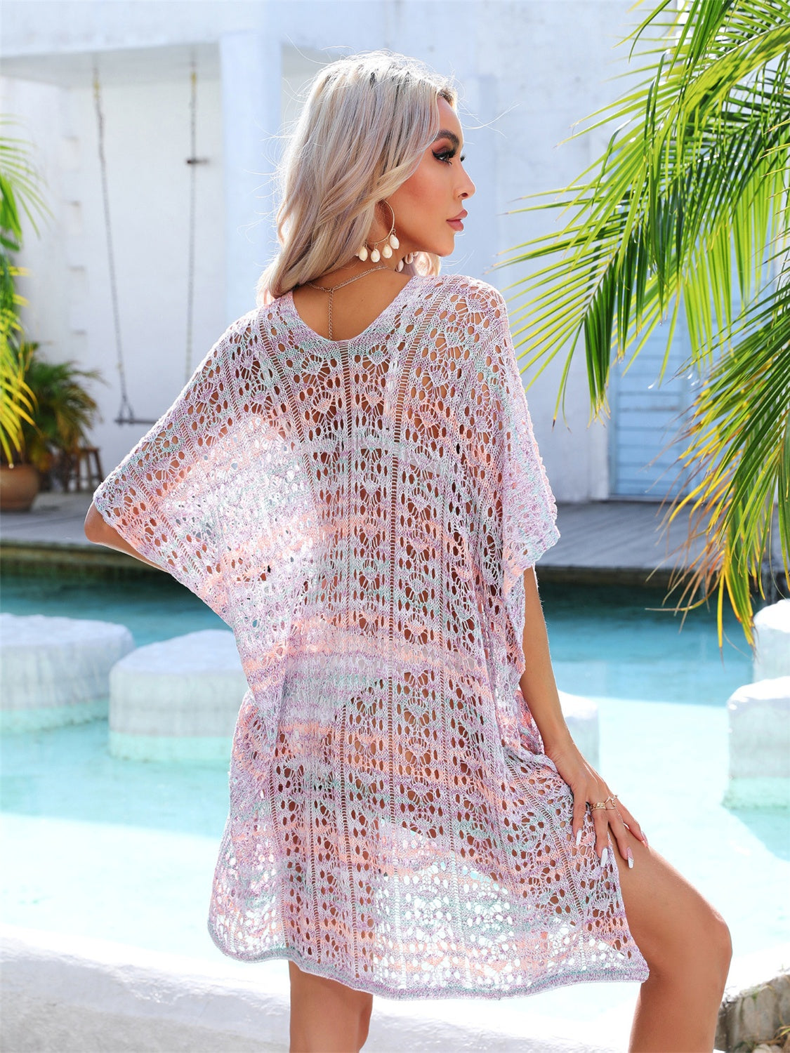 Angel Wings Slit Openwork V-Neck Cover Up - The Boutie Shop