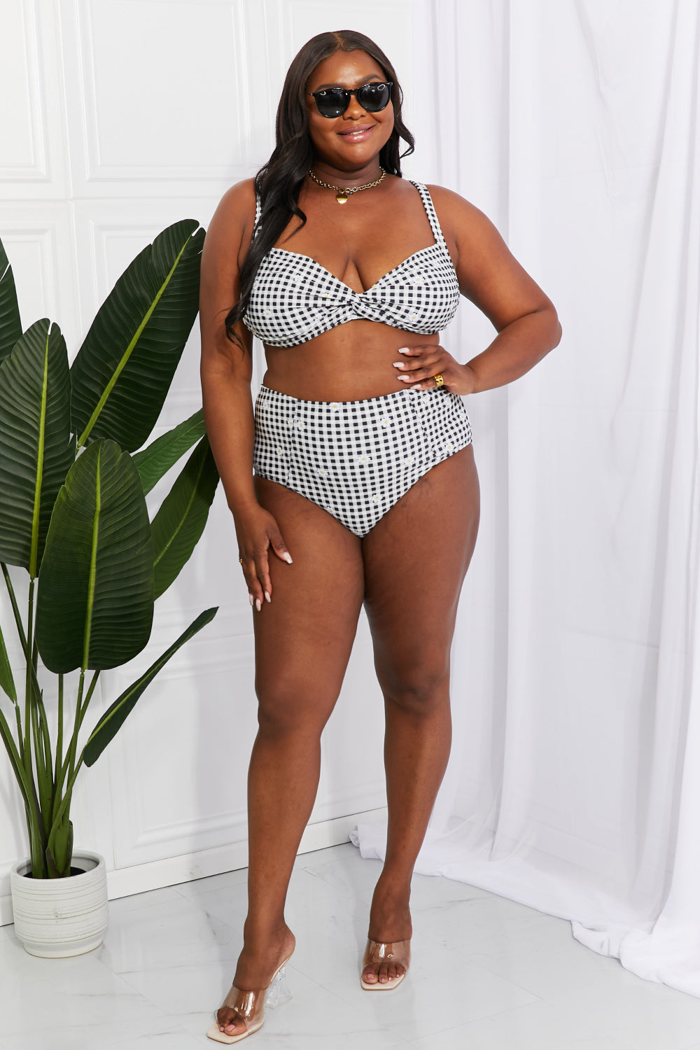 Marina West Swim Take A Dip Twist High-Rise Bikini in Black - The Boutie Shop