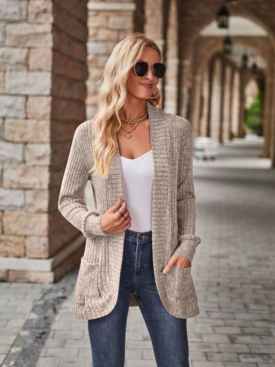 Open Front Cardigan with Pockets - The Boutie Shop
