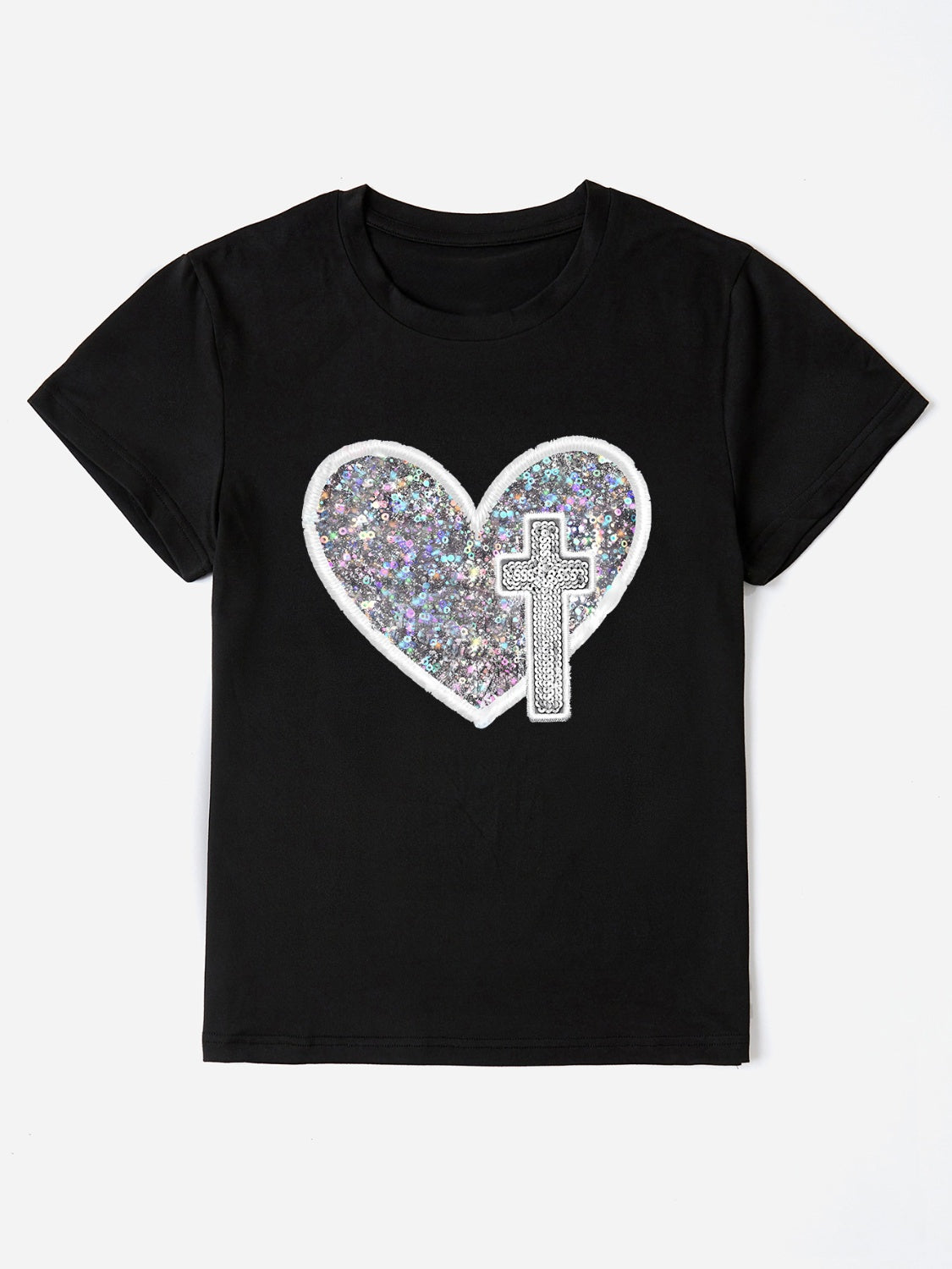 Graphic Heart Round Neck Short Sleeve T-Shirt - The Boutie Shop