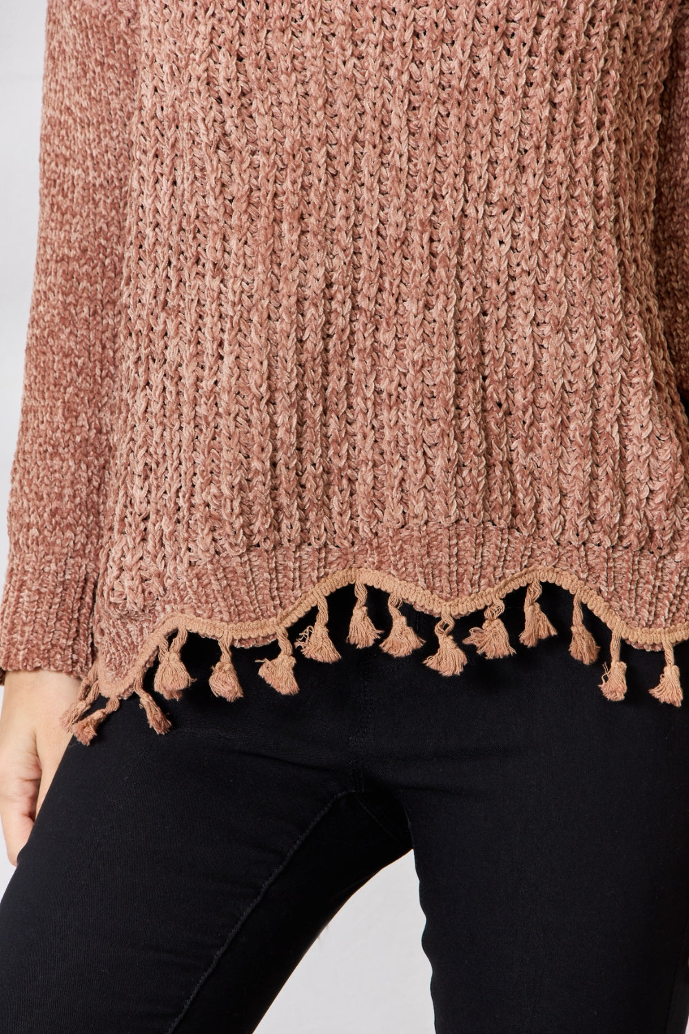 BiBi Tassel Trim Long Sleeve Sweater - The Boutie Shop