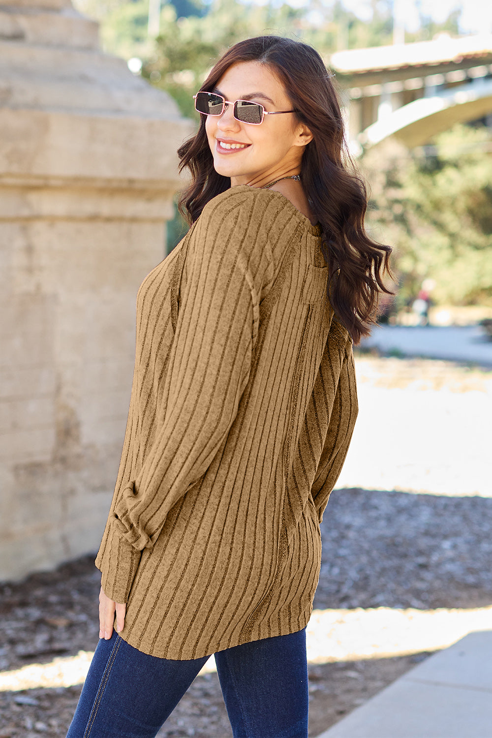 Basic Bae Full Size Ribbed Round Neck Long Sleeve Knit Top - The Boutie Shop