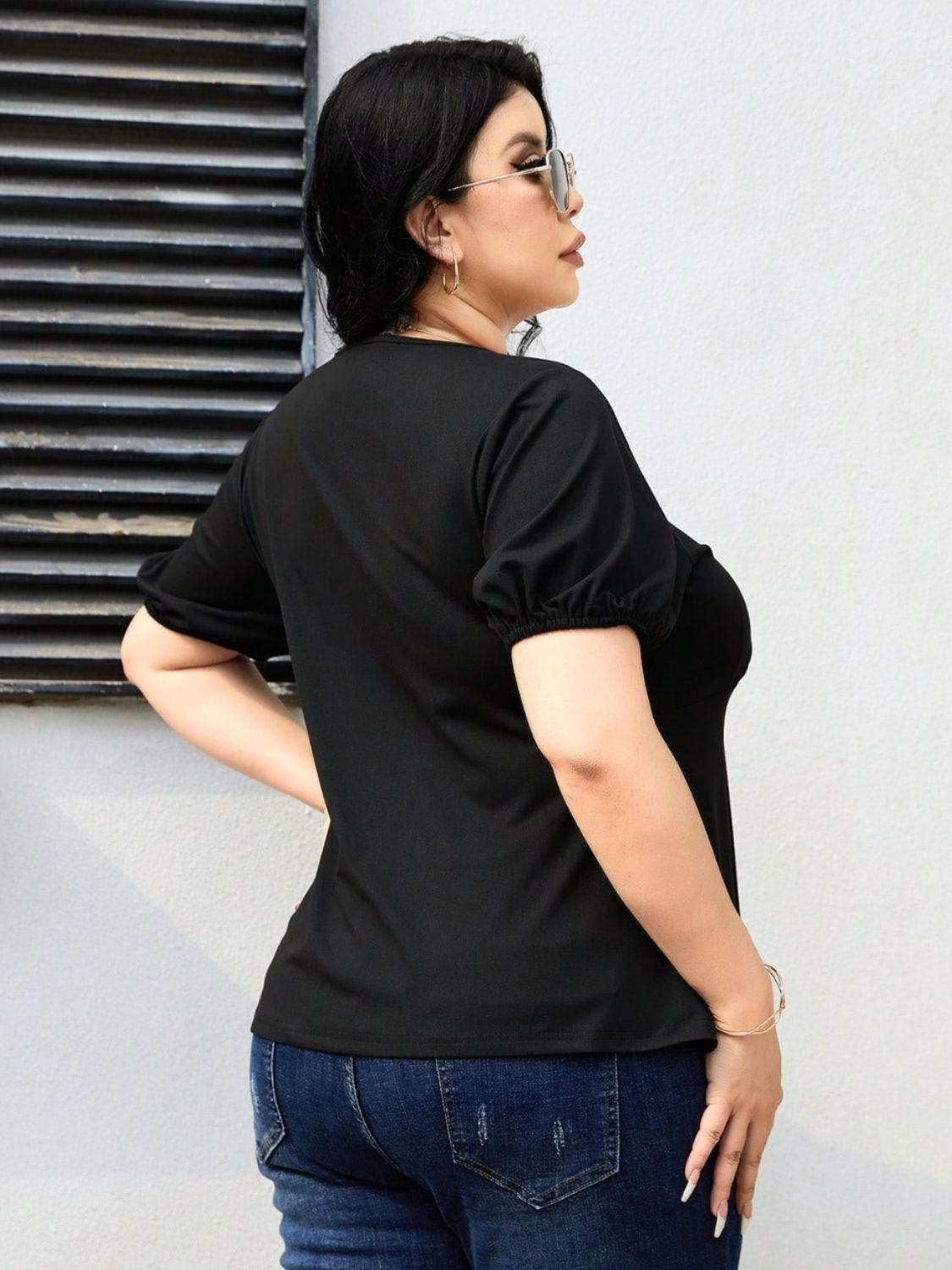 Plus Size Cutout Short Sleeve Blouse - The Boutie Shop