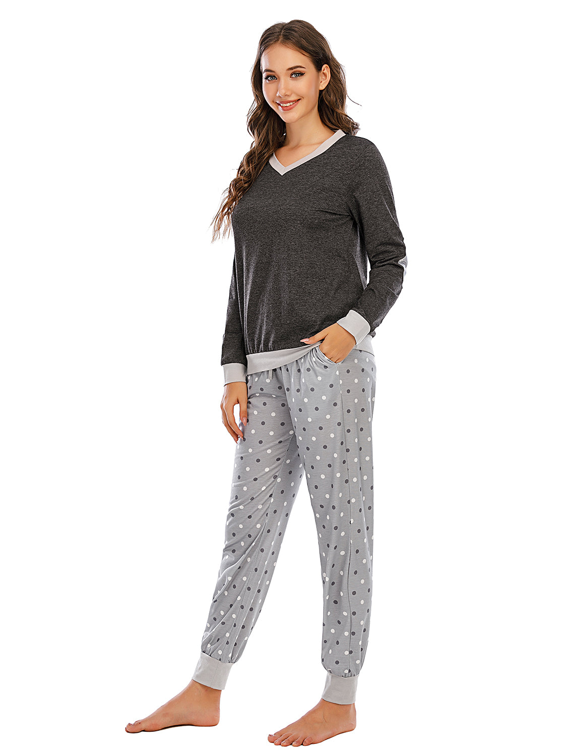 Long Sleeve Top and Polka Dot Pants Set - The Boutie Shop