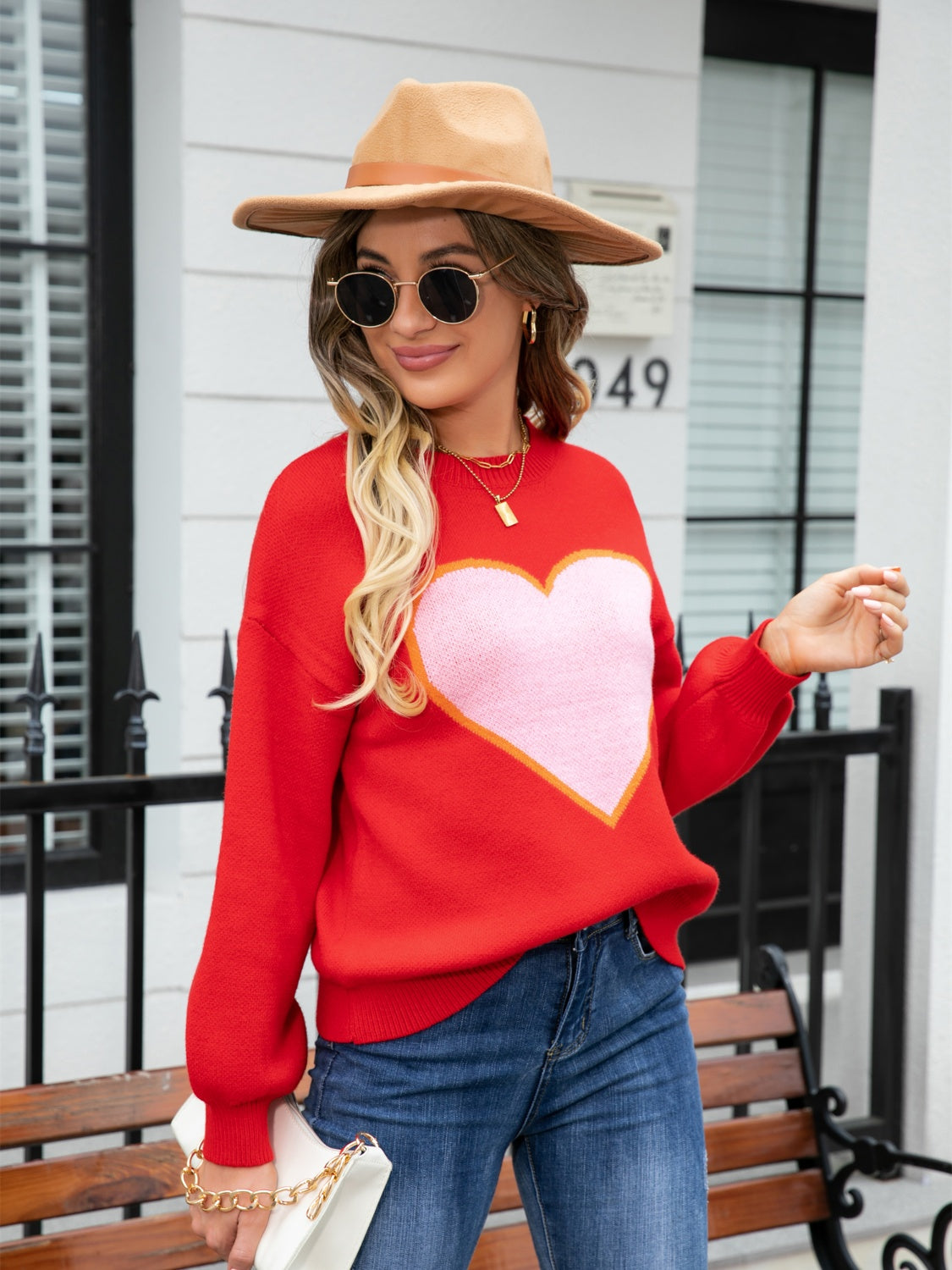 Angel Wings Heart Graphic Round Neck Sweater - The Boutie Shop