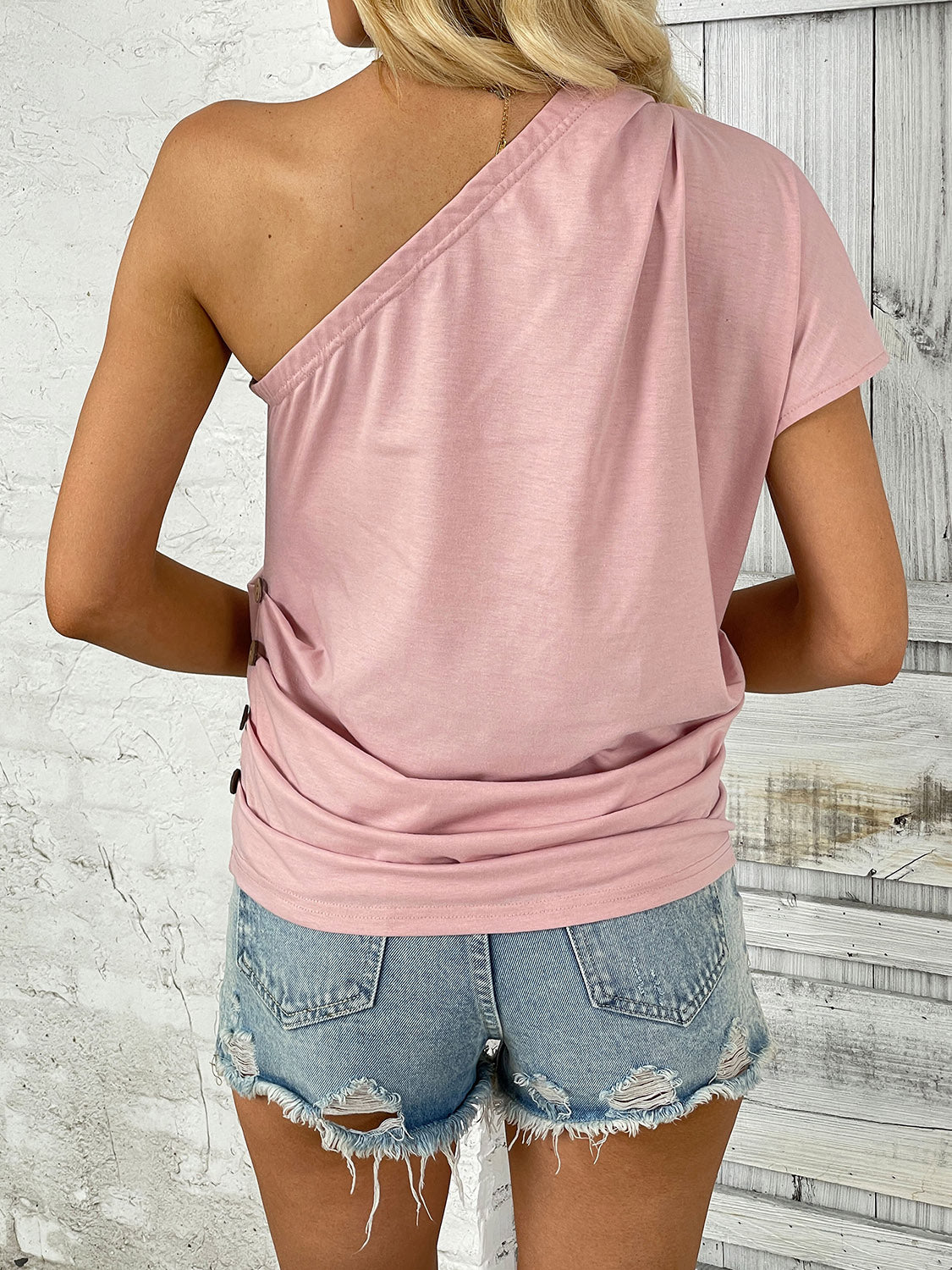 Perfee One Shoulder Short Sleeve T-Shirt - The Boutie Shop