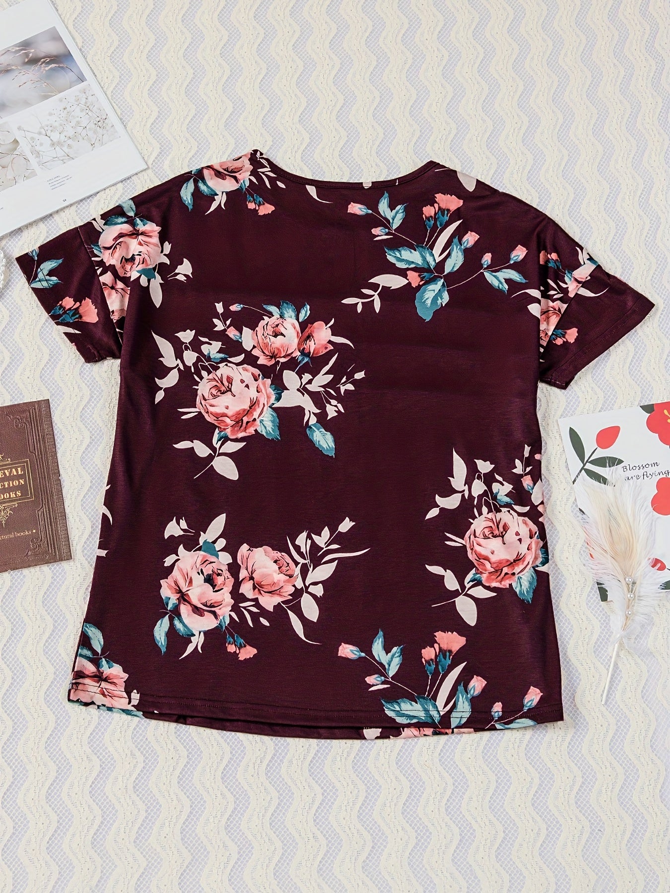 MeiMei Printed Round Neck Short Sleeve T-Shirt - The Boutie Shop