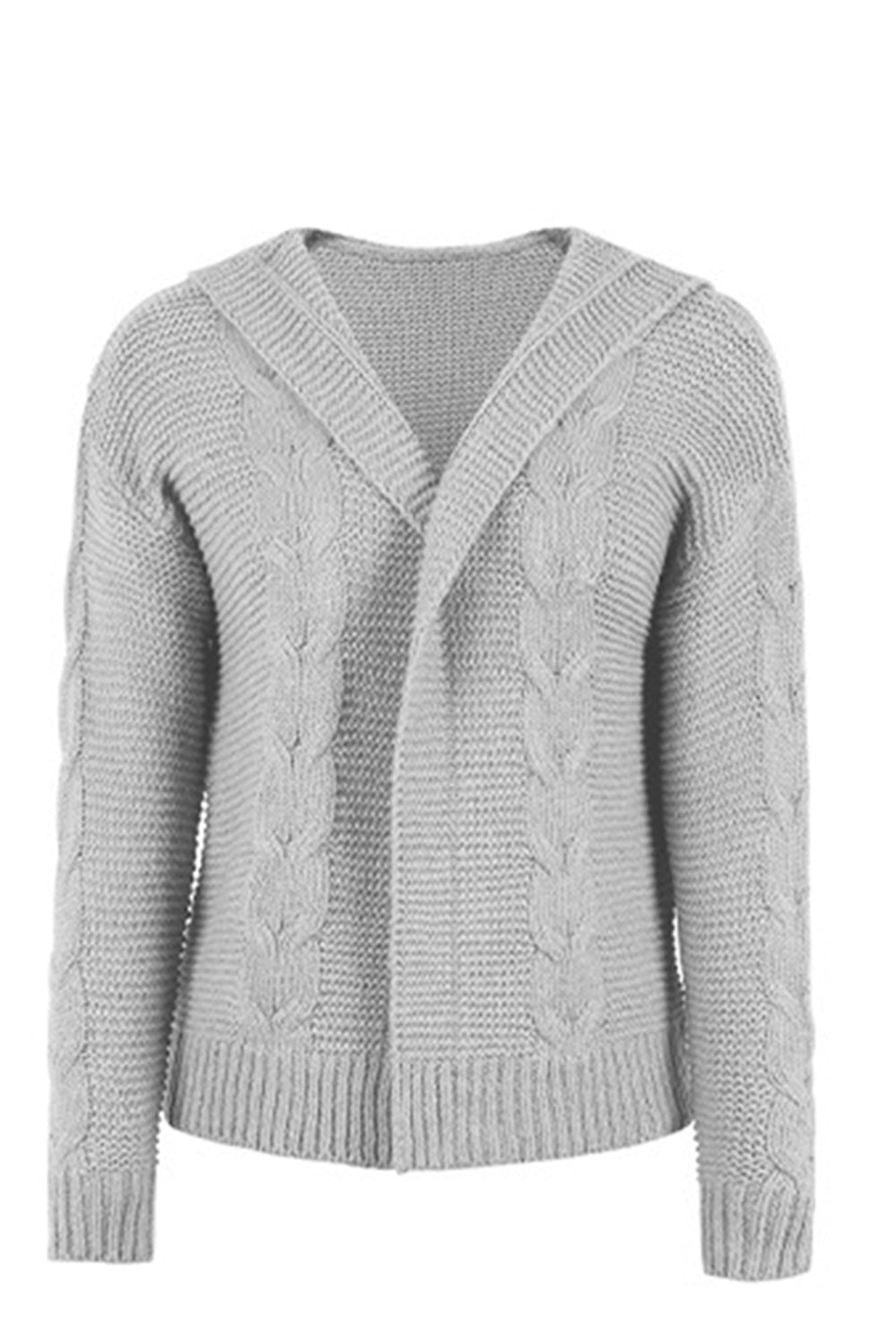 Cable-Knit Dropped Shoulder Hooded Cardigan - The Boutie Shop