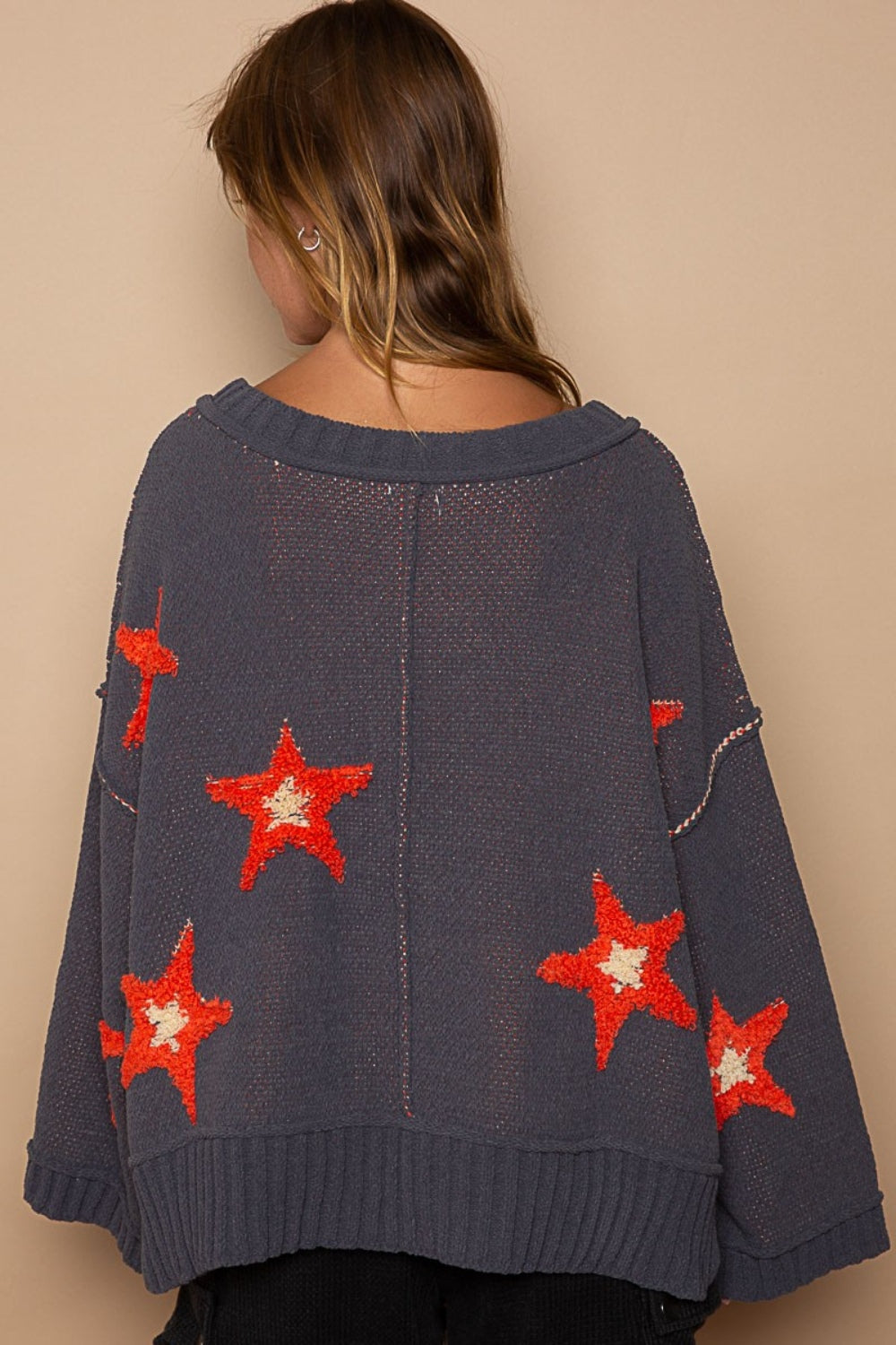 POL Long Sleeve Star Patch Sweater - The Boutie Shop