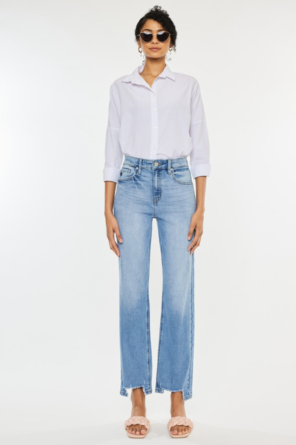 Kancan High Waist Raw Hem Straight Jeans - The Boutie Shop